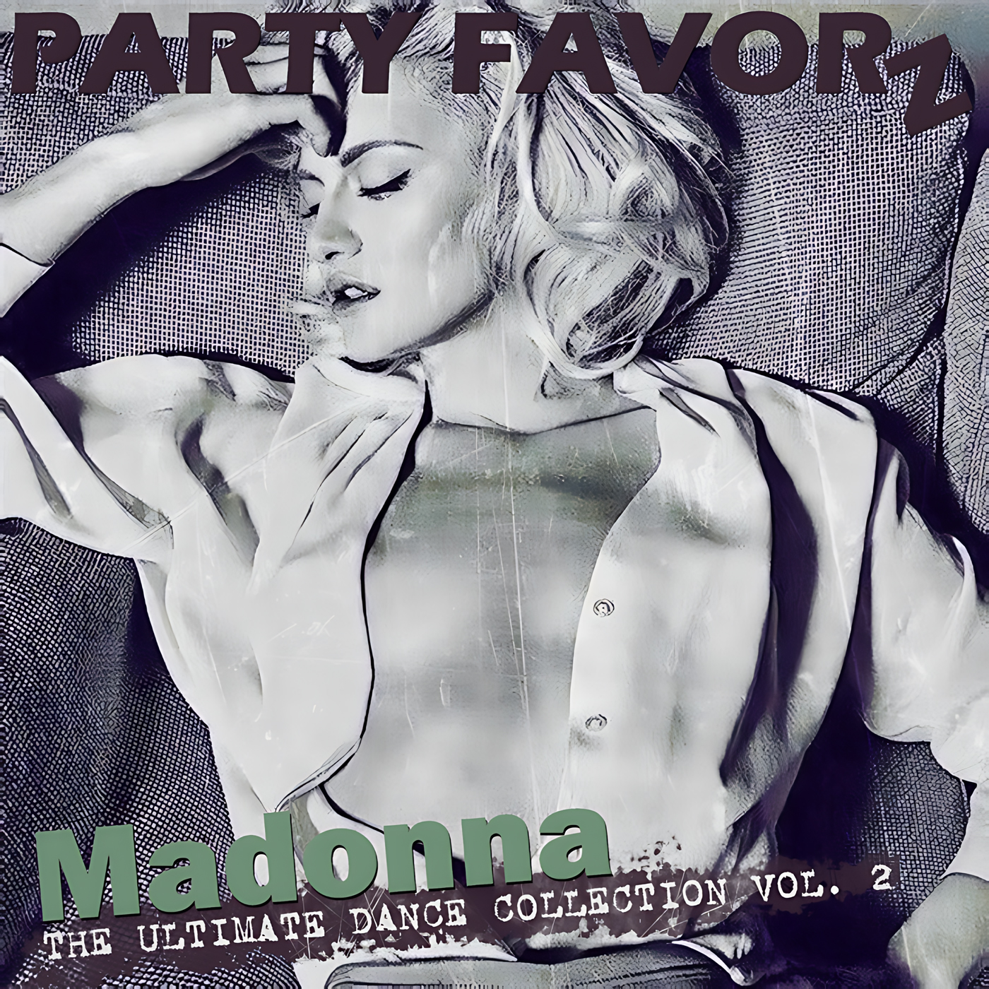 Rare outtake from the S.E.X book sessions with Madonna in an open shirt spralled across the bed for the coverart of the Ultimate Dance Collection Volume 2