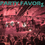 Rave in Warehouse with red filter and cover art for Throw Your Hands Up featuring the latest tech house