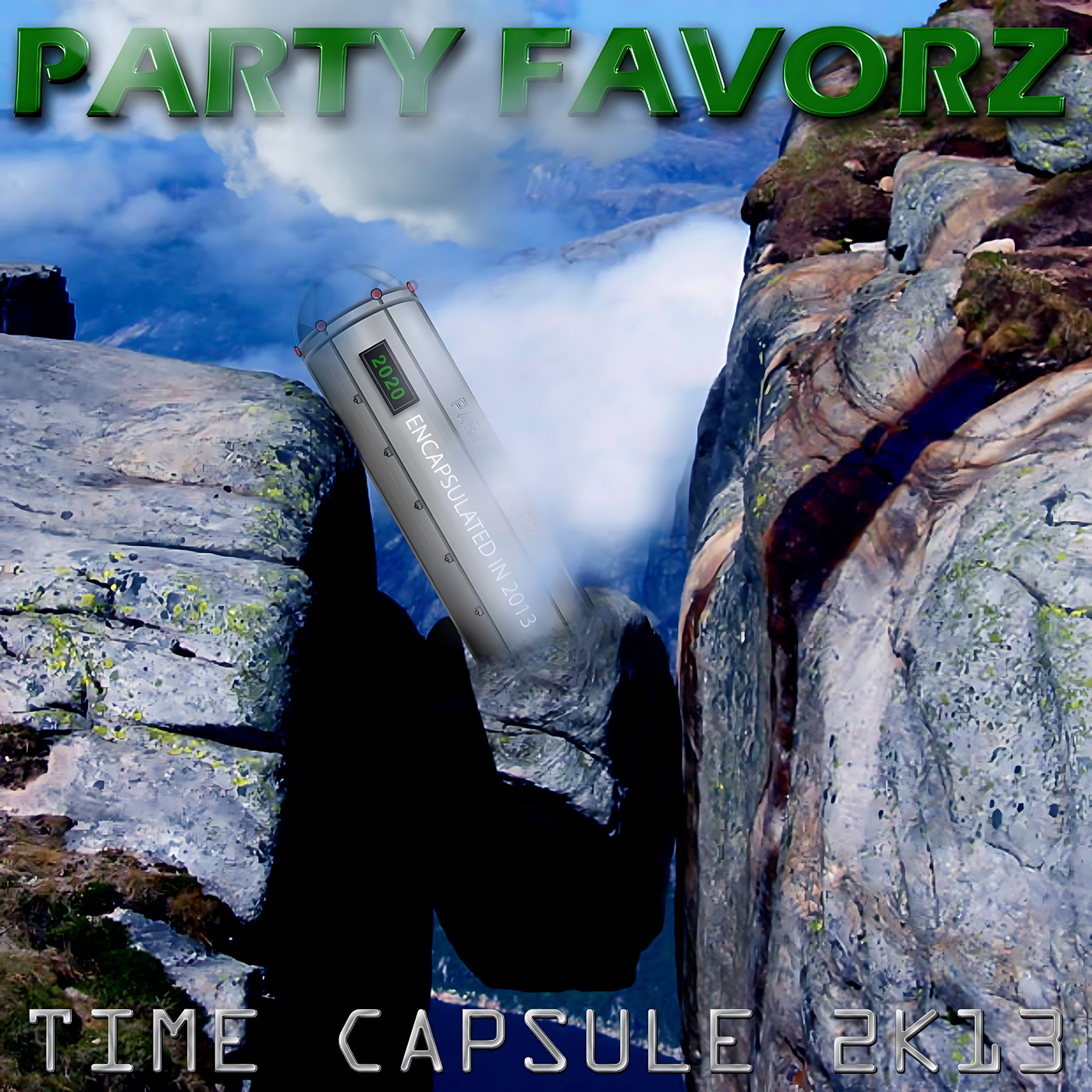 Coverart for Top Dance Songs 2014 Volume 4 with time capsule lodged between to cliffs that reach the clouds