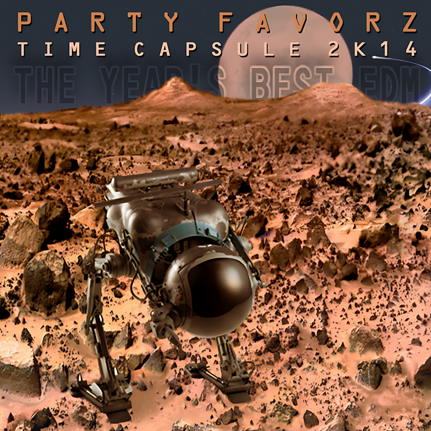 The cover art for the Top Dance Songs of 2014 Volume 3 with a droid on the red planet