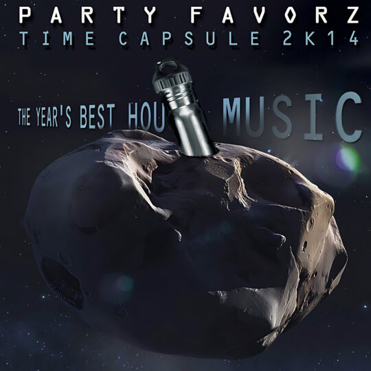 The cover art for the Top Dance Songs of 2014 Volume 4 with a Time Capsule lodged into an asteroid in space.