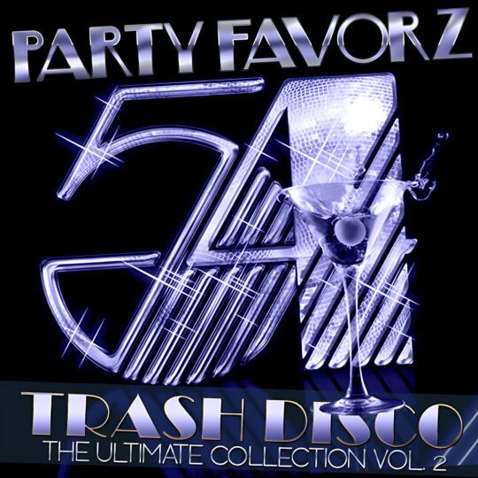 Studio 54 logo with a martini for the cover art of Ultimate Trash Disco Classics Volume 2 in purple