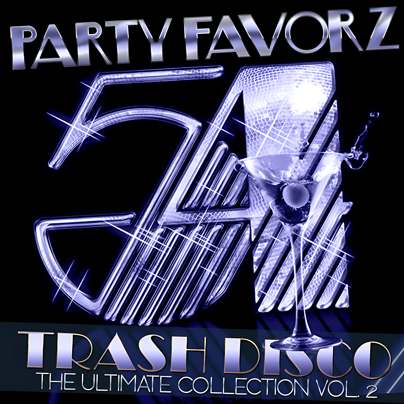 Studio 54 logo with a martini for the cover art of Ultimate Trash Disco Classics Volume 2 in purple