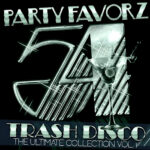 Studio 54 logo with a martini for the cover art of Ultimate Trash Disco Classics Volume 6 in platinum.