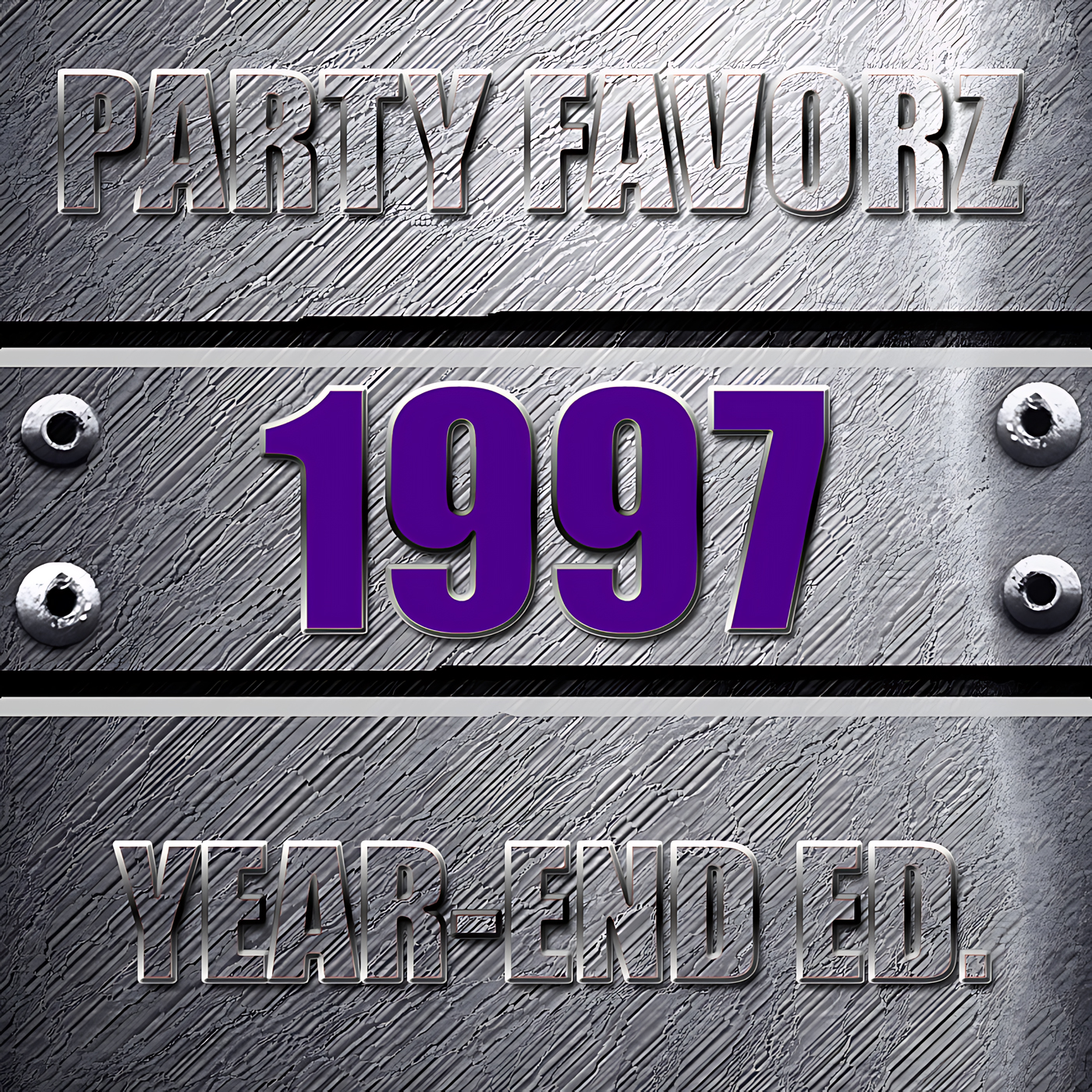 Coverart for the Top Dance Songs of 1997 with the biggest dance songs of the year against a steel background with bolts