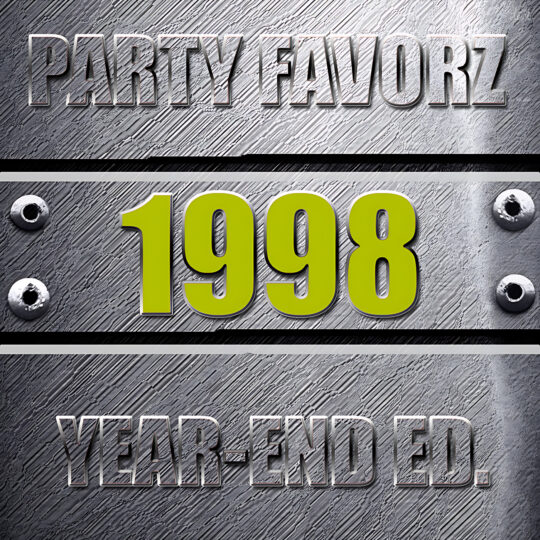 Coverart for the Top Dance Songs of 1998 with the biggest dance songs of the year against a steel background with bolts