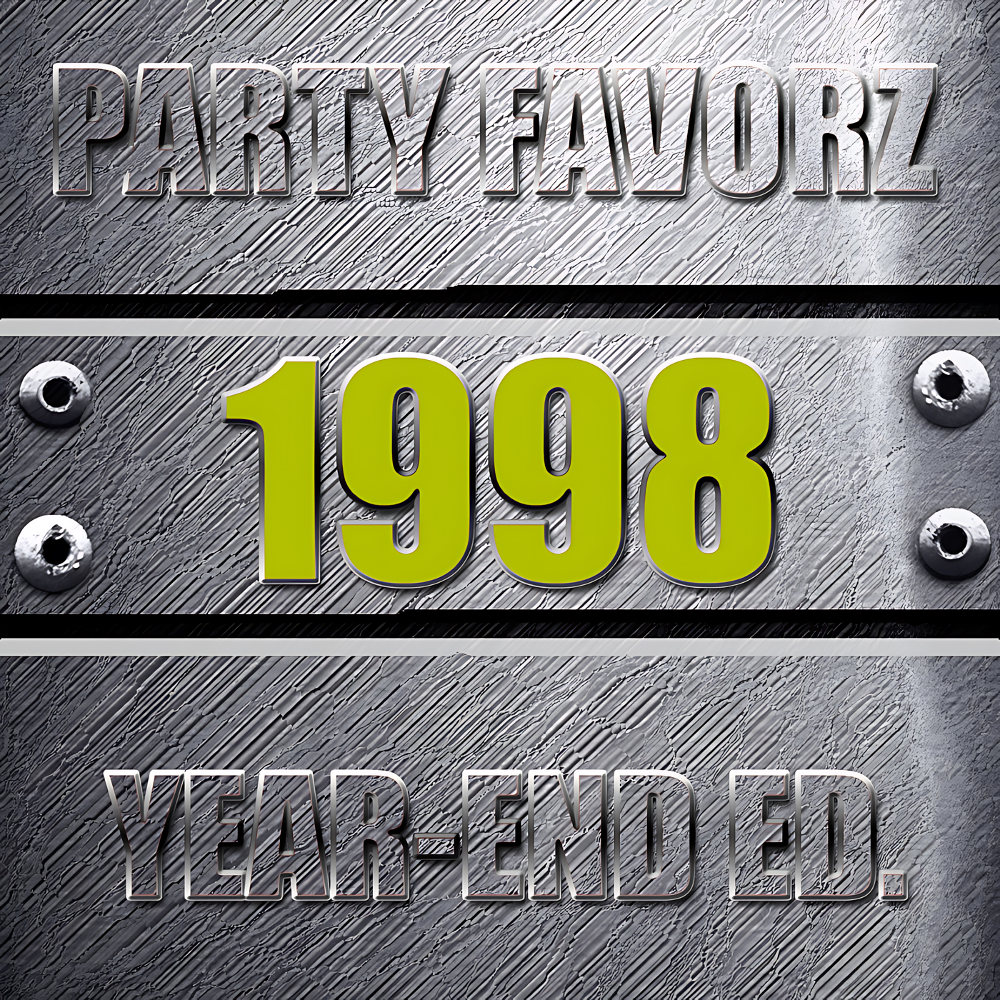 Coverart for the Top Dance Songs of 1998 with the biggest dance songs of the year against a steel background with bolts