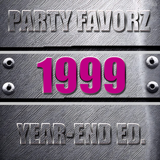 Coverart for the Top Dance Songs of 1999 with the biggest dance songs of the year against a steel background with bolts